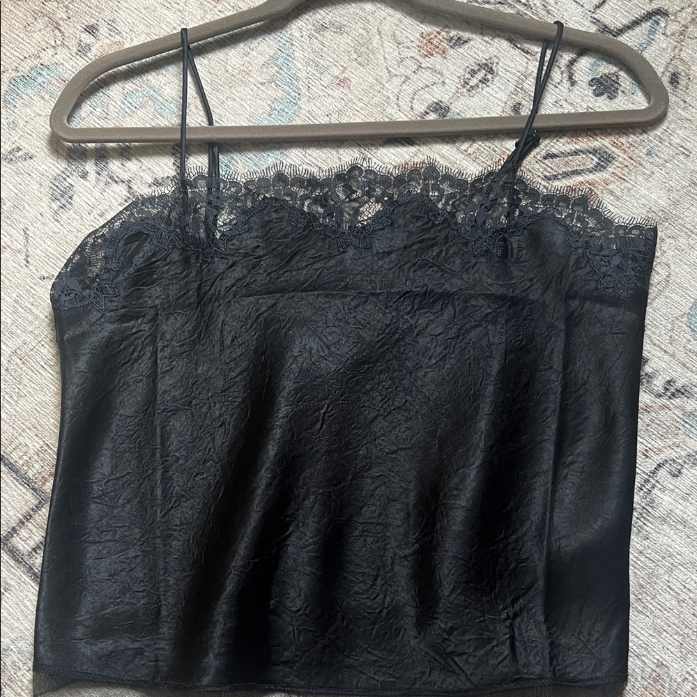 J Crew Black Lace Trim Satin Cami Top - Women's